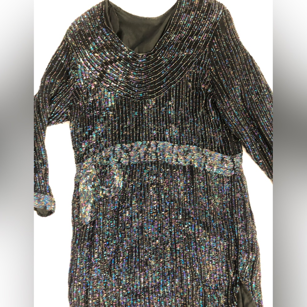 Vtg Black beading and sequin silk holiday, wedding guest formal dress, NYE - Picture 10 of 10